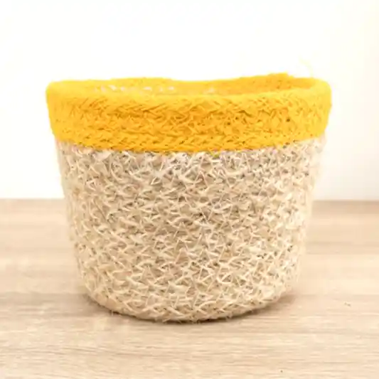 Hessian Lined Pot | Yellow Stripe | Pots & Planters