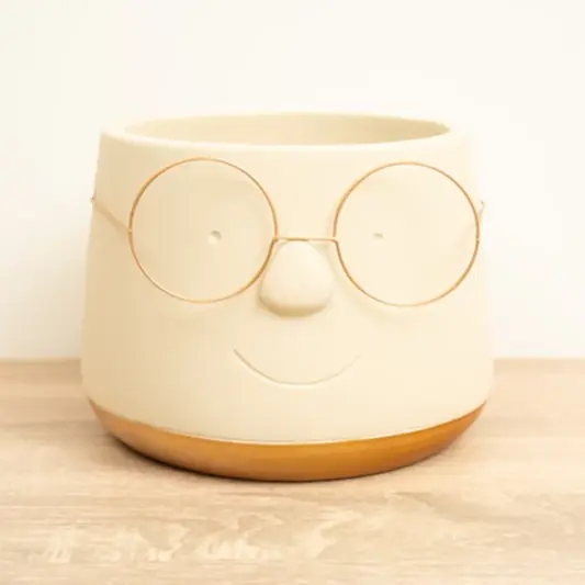 Happy Plant Pot with Glasses | Gold | Pots & Planters