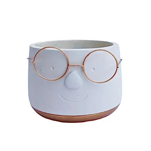 Happy Plant Pot with Glasses | Gold | Pots & Planters